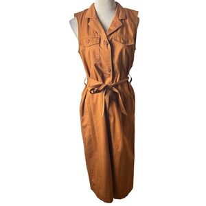 Who What Wear Womens Sleeveless Utility Midi Dress Brown Small Belted Safari